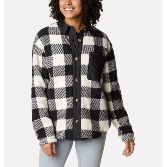 Columbia Women's Sweater Jacket West Bend Chalk Check Print Long Sleeve - Picture 1 of 6
